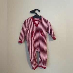 Leveret Striped Red and White Kids Hooded Onsie